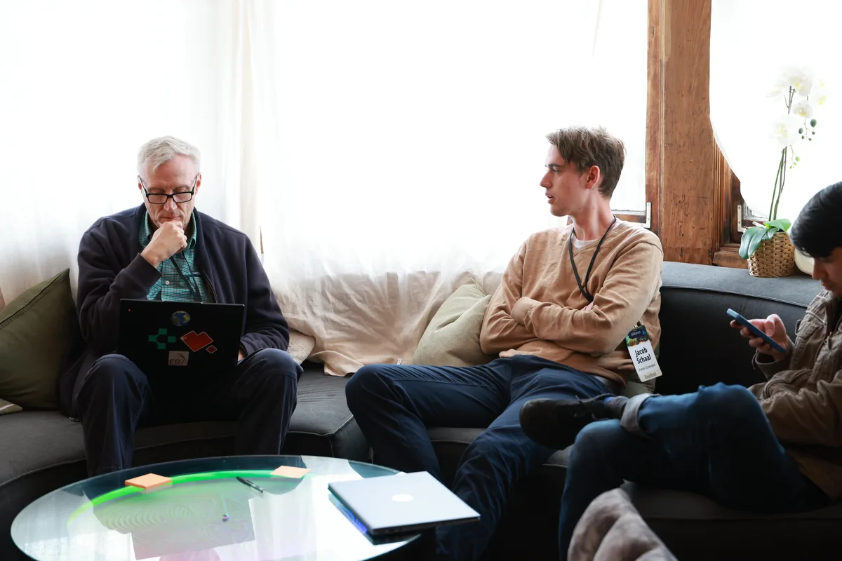 Residents talking on the sofa